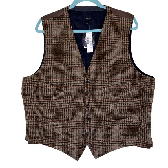 J.Crew NWT Mens Sz XL Brown Wool Hounstooth Tweed British Cloth Vest Waistcoat - Picture 1 of 16